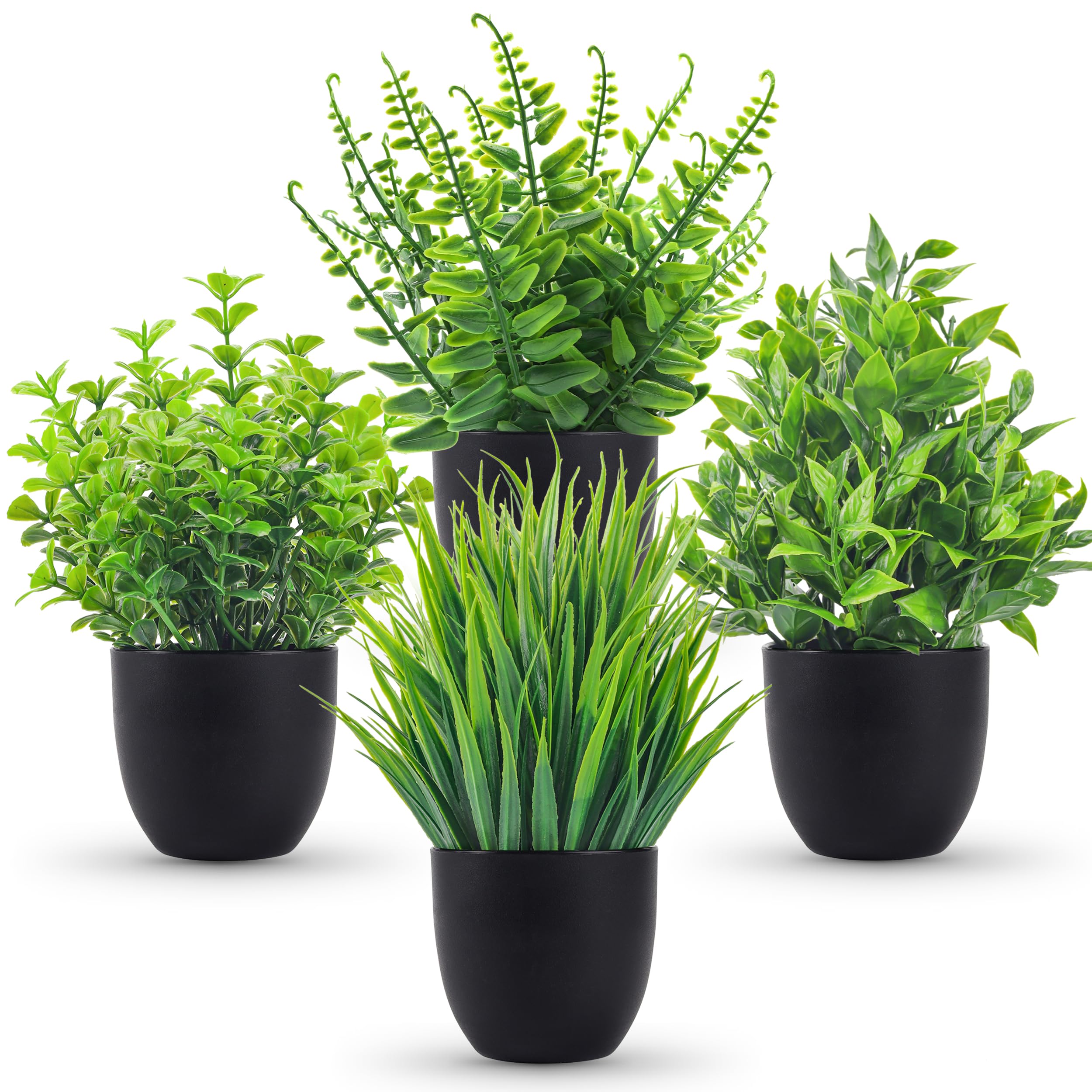 Desk Setup At Home - 4 Packs Fake Plants Artificial Plants