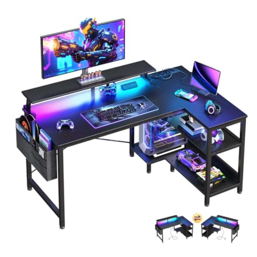 Desk Setup Corner - 40 Inch Reversible L Shaped Gaming