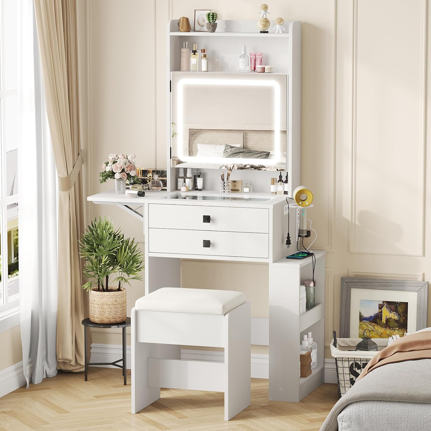 Desk Setup Small - Small Makeup Vanity Desk with 3