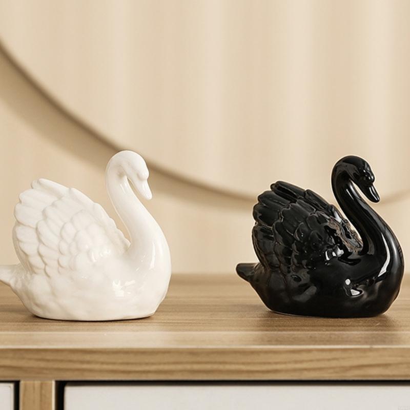 Desk Setup Black - Q22B Elegant Black White Ceramic Duck