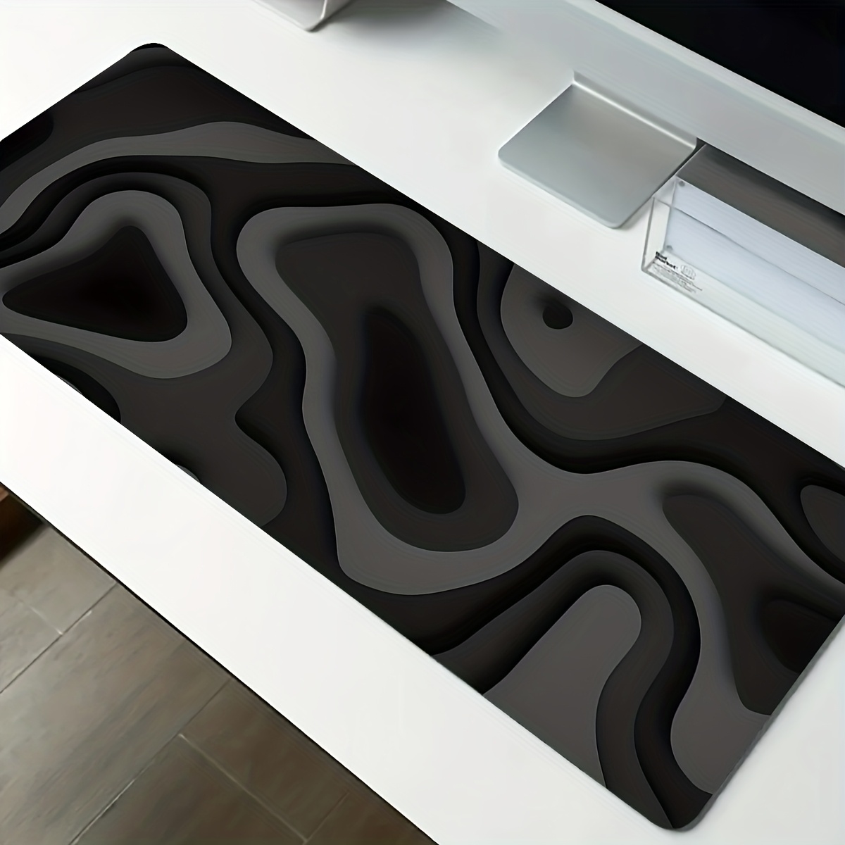 Desk Setup Black - Black Gray Swirl Design large Mouse