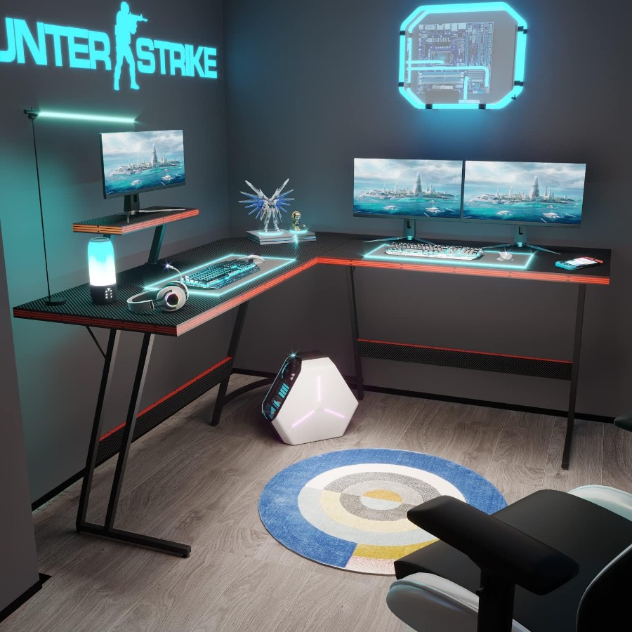 L Shaped Gaming Desk with Larg - مراجعة Desk Setup Corner وسعره