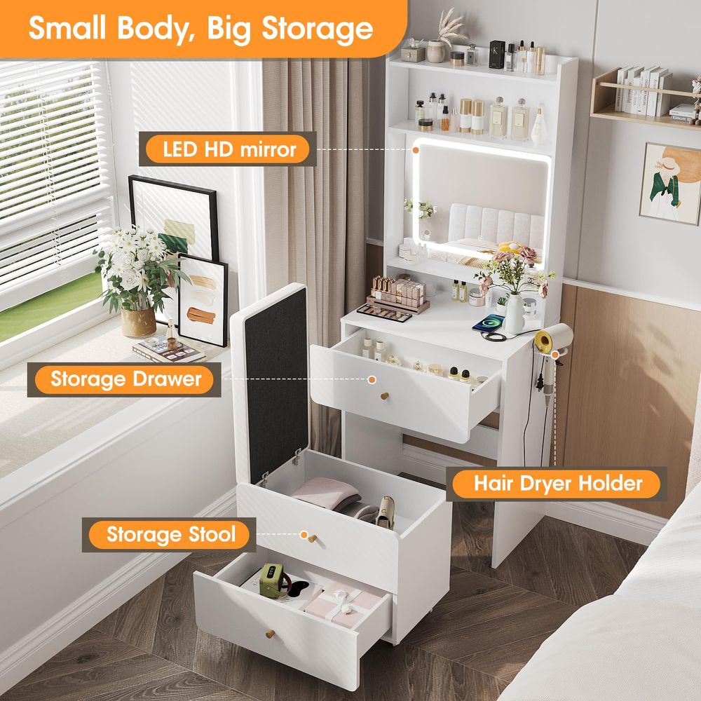 Make Up Vanity Desk with Mirro - مراجعة Desk Setup Small وسعره