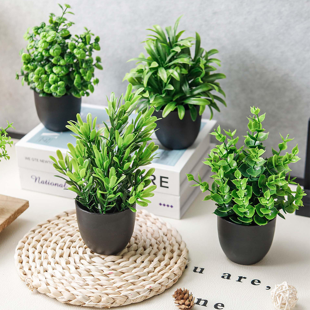 4 Packs Fake Plants Artificial - مراجعة Desk Setup At Home وسعره