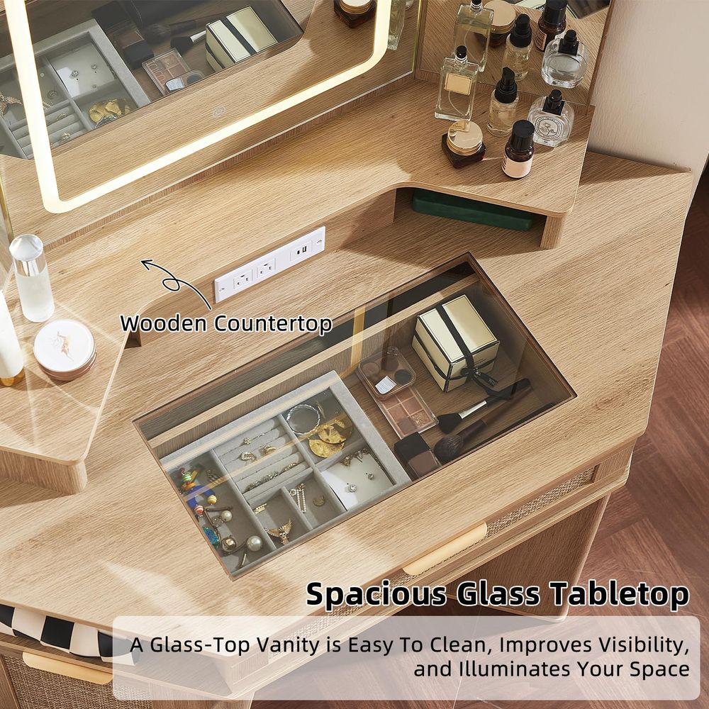 Corner Vanity Desk Set with 3  - مراجعة Desk Setup Corner وسعره