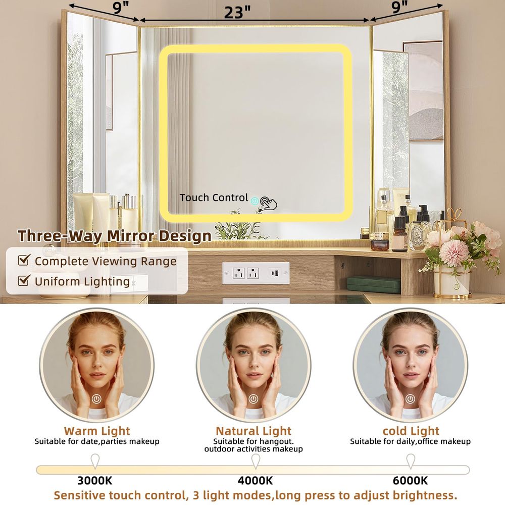 Corner Vanity Desk Set with 3  - مراجعة Desk Setup Corner وسعره