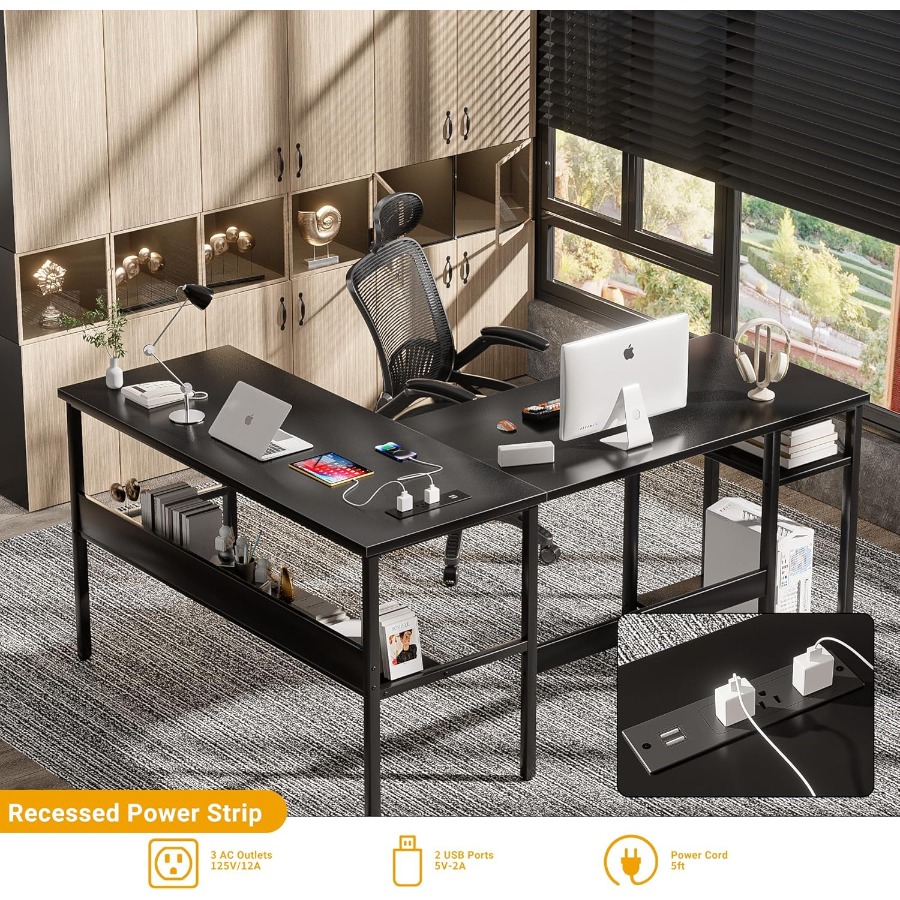 Reversible L Shaped Desk with  - مراجعة Desk Setup Corner وسعره