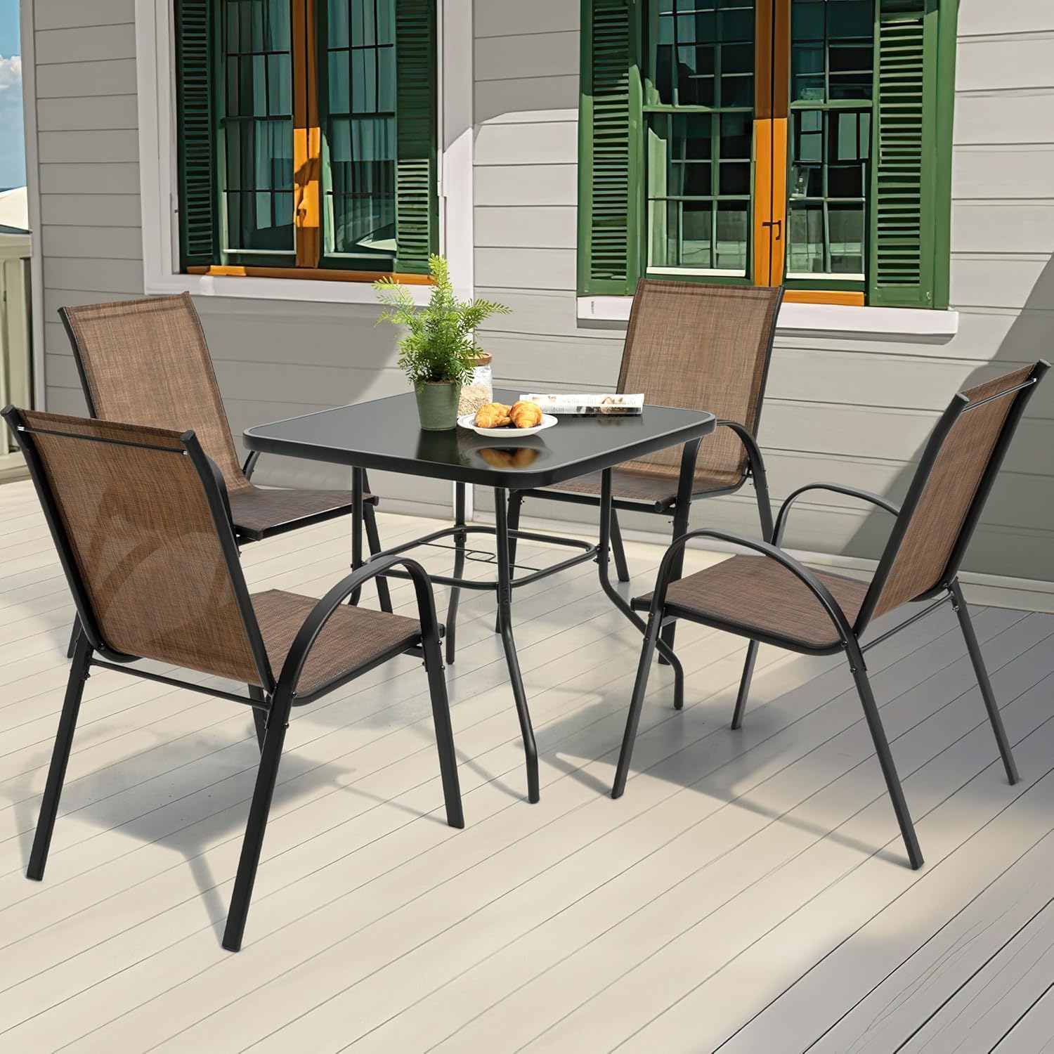 5 Piece Metal Patio Dining Set - مراجعة Desk Setup Black وسعره