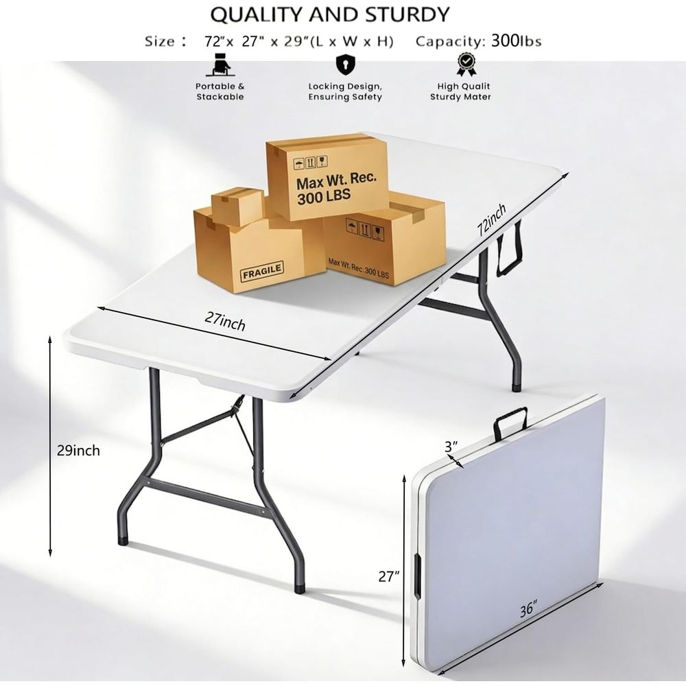 6ft Portable Folding Table, Wh - مراجعة Desk Setup Design وسعره