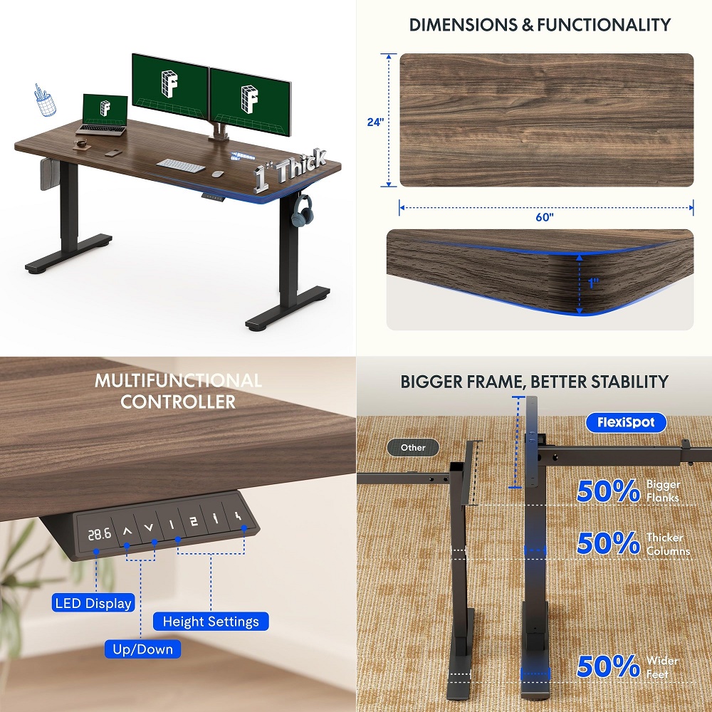 60x24 OnePiece Electric Standi - مراجعة Desk Setup Black وسعره