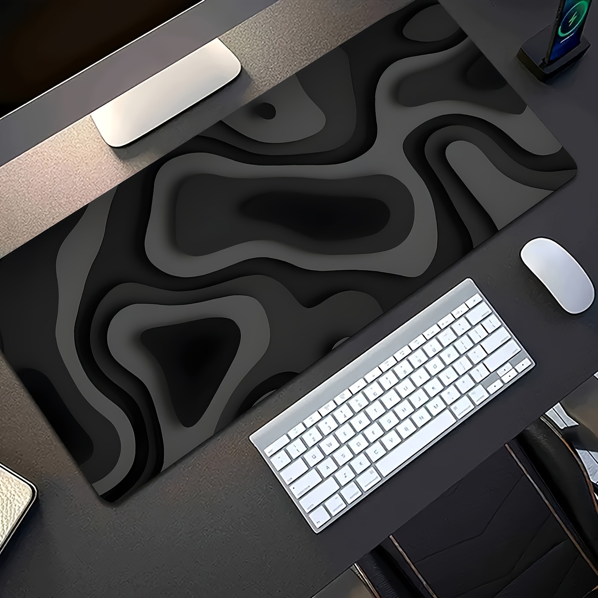Black Gray Swirl Design large  - مراجعة Desk Setup Black وسعره