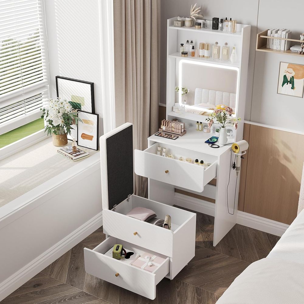 Make Up Vanity Desk with Mirro - مراجعة Desk Setup Small وسعره