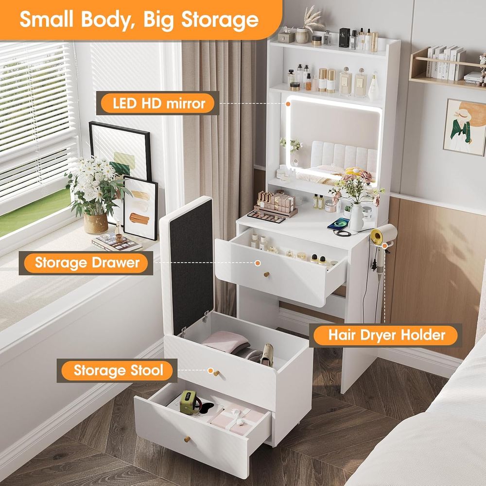 Make Up Vanity Desk with Mirro - مراجعة Desk Setup Small وسعره