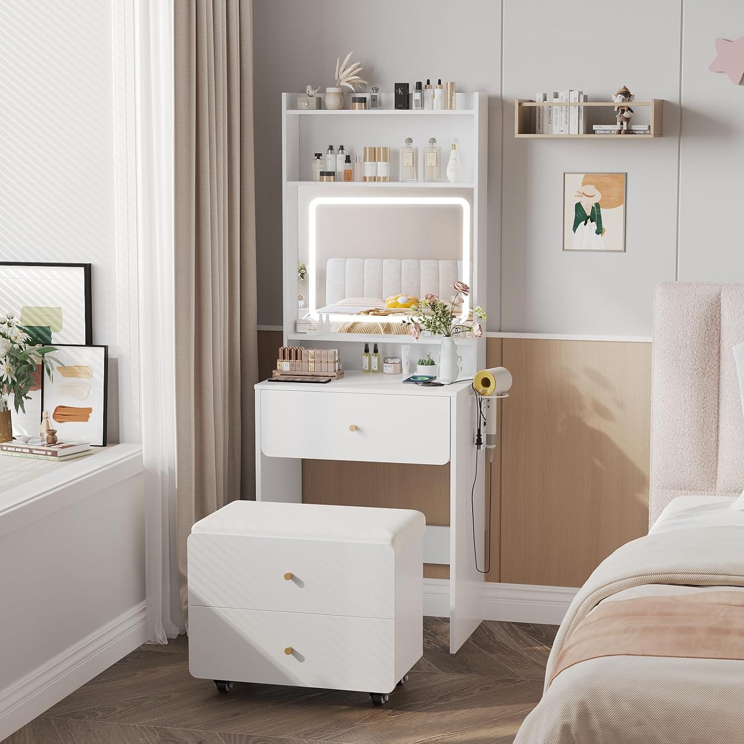 Make Up Vanity Desk with Mirro - مراجعة Desk Setup Small وسعره
