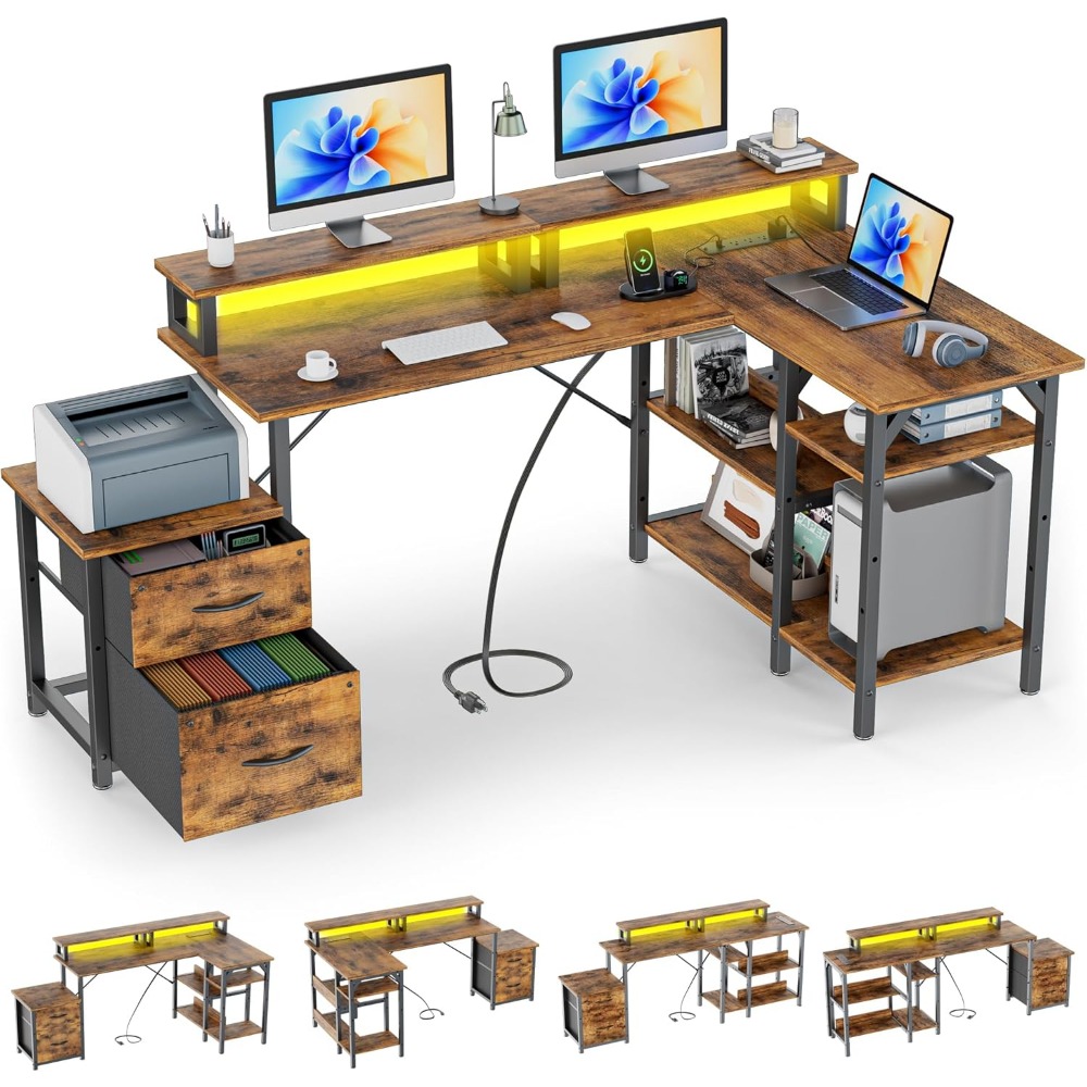 Office Desk with File Drawers& - مراجعة Desk Setup Corner وسعره