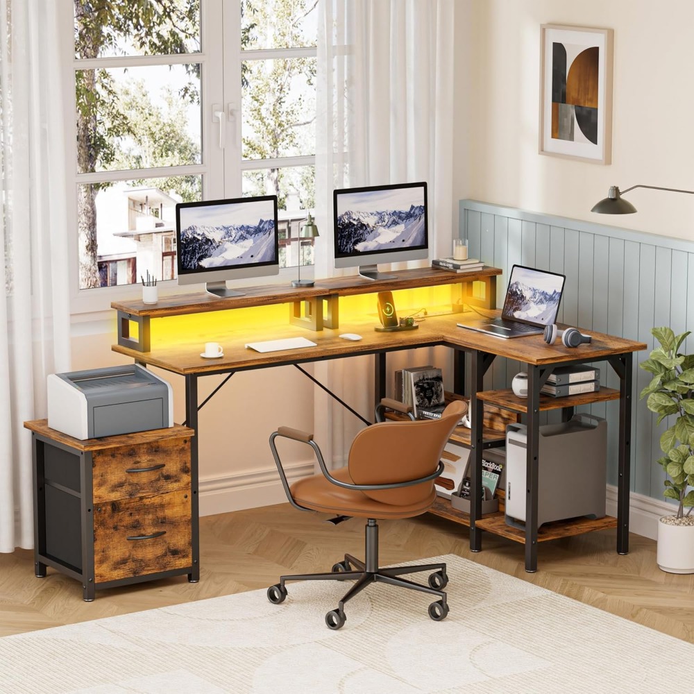Office Desk with File Drawers& - مراجعة Desk Setup Corner وسعره