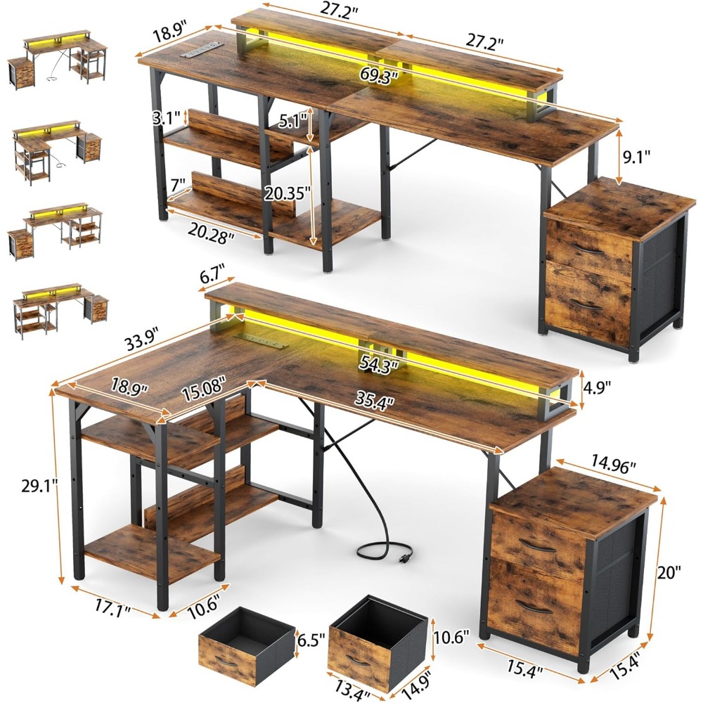 Office Desk with File Drawers& - مراجعة Desk Setup Corner وسعره