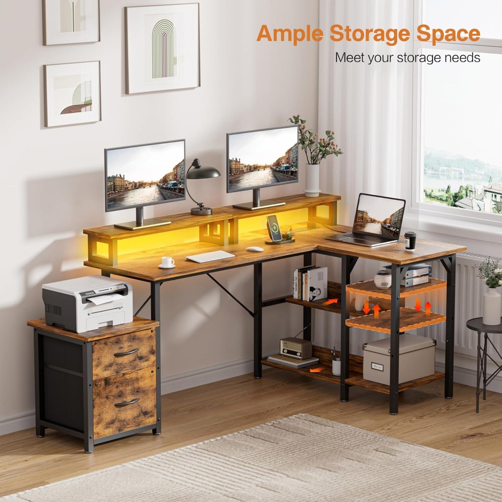 Office Desk with File Drawers& - مراجعة Desk Setup Corner وسعره